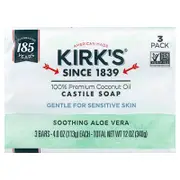 Kirk's, 100% Premium Coconut Oil Castile Soap, Soothing Aloe Vera, 3 Bars, 4 oz (113 g) Each