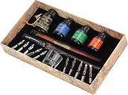 Alvinlite Calligraphy Pen Set, Set for Beginners Handcrafted Glass Dip Wood with Inks Nibs Holder (1#)