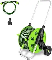 50M Hose Trolley Assembled Cart Hose Reel Cart Trolley Spray Garden Hosepipe with Adjustable Handle Nozzle Wheel Freestanding Outdoor