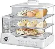 800W Electric Steam Box 24L Electric 3 Tier Food Steame with 1.5L Independent Water Tank, Vegetable Meat Steamer with Display Touch Screen, Compact Easy to Store Design
