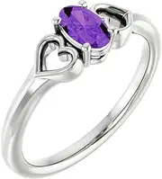 [JewelryWeb] 925 Sterling Silver Amethyst 5x3mm Polished-Amethyst Youth Love Heart Ring Size 6.5 Statement-Ring for Women