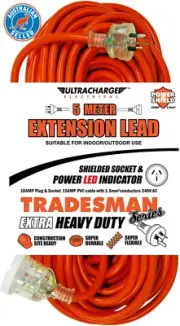 Tradesman Heavy Duty Extension Lead, 5M Length, Red, Male-To-Female Connector