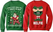 [Tstars] I Touch My Elf + Elfie Ugly Christmas Sweater Sweatshirt Funny Couple Xmas Set