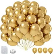 Lumjoy Chrome Gold Balloons 50pcs 5 Inch/12cm Small Mini Decorative Metallic Latex Party Balloon with strip and sticker for Birthday Baby Shower Wedding Engagement Graduation Festival Decorations