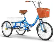 Seniors/Adult Tricycles Foldable 20 Inch 3 Wheel Bikes Cruise Bike Single Speed Three-Wheeled Bicycles Shock Absorber Fork with Shopping Basket, Tricycle