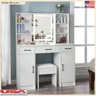 Dressing Vanity Table LED Lighted Mirror & Stool Set Makeup Desk w/ 2 Cabinets