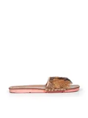 Brown Fur Leather Sole Slides