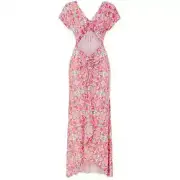 Misa Carlotta Dress Womens XL Pink Cutout Hi-Low Hem Short Sleeve Geometric Maxi