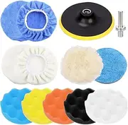 Swpeet 13Pcs 5 Inch Buffing Pads Set, Car Polishing Pad Kit, Foam Polish Pads Wax Buffer Polisher Attachment for Electric Drill and Auto Polisher With 8mm M10 Drill Adapter