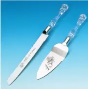 Quinceanera Mis 15 Cake Server And Knife Set Silver Acrylic Recuerdos Gift