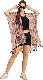 [Moomaya] Kimono Sleeves V Neck Regular Shrug - Women's Casual Printed Shrug