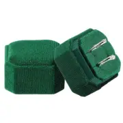 Velvet Ring Box, 2-Slot Square Ring Display Box, Dark Green