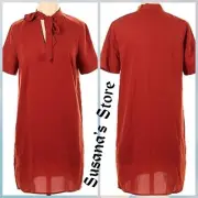 NWT BCBG MAXAZRIA SIZE XS Burnt Orange V- Neck With Tie Shift Mini Dress