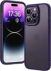 TAURI for iPhone 14 Pro Max Case 6.7" with Translucent Matte Back, Military-Grade Protection, [Anti-Fingerprint] Shockproof Frosted Phone Cover - Darkpurple