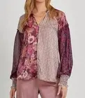 Mystree mixed print long sleeve blouse Mauve