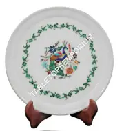 Marble Round Plate Mosaic Peacock Inlay Rare Arts Cyber Monday Gift Decor H1375