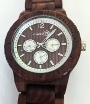 Wood Watch EARTH Bracelet Mens Day Date 24hour sub dials Japan movement