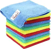 [JD HOMEASE] Microfiber Cleaning Cloths,12 Pack, 12"x12", All-Purpose Softer Highly Absorbent, Lint-Free, Reusable, Washable Pro Towels Blue, Green, Red, Yellow for House, Kitchen, Bathroom, Car, Office