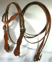Trinity Leather Triple W Natural Gold Brow Band Headstall and Matching 8' Reins