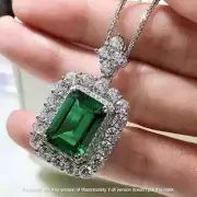 3Ct Green Emerald Lab Created Emerald Cut Women's Pendant 14K White Gold Plated