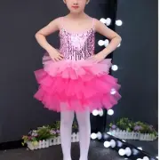 Kid Girls Ballet Dance Tutu Dress Dancewear Layered Sequins Ruffle Party Costume