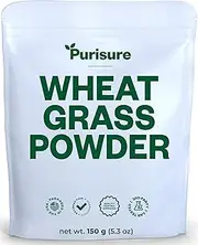 Purisure Organic Wheat Grass Powder, US Grown 100% Whole Leaf Certified Organic Pure Wheatgrass Powder, Nutrient Rich Immune Support & Whole Food Supplement, 150g