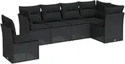 vidaXL Garden Sofa Set 6 Piece with Cushions, Black Poly Rattan Outdoor Patio Furniture, Modular Lounge Set