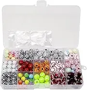 Honbay 15 Styles of Round Acrylic Sports Ball Beads Basketball Tennis Volleyball Baseball Rugby Soccer Beads for Bracelet Necklace Earring Jewelry Making, with 1 Roll of Elastic Rope and a Plastic Box