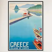 Galrie Corfu Greece Vintage Travel Poster: Stunning Artwork of Idyllic Island Artwork, Black Frame, A0 84 x 119cm (33 x 47inch)