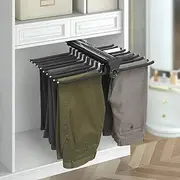 Pull Out Trouser Hanger, Slide Out Wardrobe Trousers Rack, Non Slip Organiser Pants Rack, Great Solution for a Built-in Wardrobe,Space Saver/Black