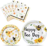 WERNNSAI Bee Party Supplies - 48 PCS Happy Bee Day Plates and Napkins for Kids, Honey Tableware Set, Dinner Dessert Cake Plates, Lunch Napkins Serves 16 Guests