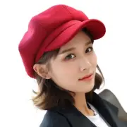 Womens Woolen Elastic Octagonal Ivy Newsboy Cabbie Gatsby Painter Hat Cap Red
