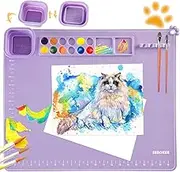 Silicone Craft Mat- 21.7"x17.7" Super Large Silicone Painting Mat with 1 Magnetic Cup and Color Palette- Silicone Mat for Painting and Craft- Silicone Art Mat for Kids and Artist (Purple)