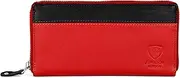 [J. Wilson London] Ladies Designer RFID Safe Protection Luxury Quality Vintage Real Leather Purse Multi Credit Card Women Clutch Wallet with Zip Coin Pocket, Red / Black, M, Contemporary