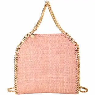 Stella McCartney Falabella 小款 編織椰葉金鍊手提/斜背兩用包(粉色)