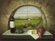 Ceramic Tile Mural Backsplash Ching Wine Grape Vineyard Art CHC090