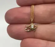 Small evil eye pendant gold on solid sterling silver, 18" chain. Gift box.