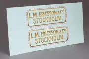 2 SMALL ERICSSON STOCKHOLM WATER SLIDE DECAL for TELEPHONE RESTORATION!