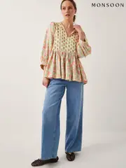 Monsoon Yellow Betty Mix Floral Print Top (H60136) | $136