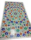 36 x 72 Inches White Marble Dining Table Top Floral Pattern Inlay Work Bar Table