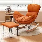 CADYNN Rocking Chair with Footrest Modern Comfy Recliner Chair Furniture Leisure Chair,Lazy Home Single Sofa Adult Balcony Lounge Rocking Chair(Orange)
