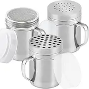 CUSINIUM [Set of 3] 6oz Stainless Steel Dredges With Handle - Fine Mesh + Medium Holes + Large Holes (For Coarse Seasonings)