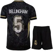 [PraiseLight] R. Madrid Bellingham #5 Retro Black Dragon Limited Special Edition Children's Jersey with Short, Football Set Youth Sizes (Black/Gold, 176 (12-13 Years))