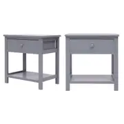 Heritage Bedside Tables X2 Pce Nightstand Drawers Side Table With Shelf Grey