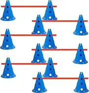 Glimin Dog Agility Hurdle Cone Set Dog Agility Course Backyard Set Include 12 Agility Cones 6 Agility Rods Training Equipment Adjustable Obstacle Training for Pet Outdoor Games(Blue, Orange)