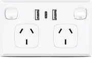 Pack of 5 Australian Double Power Point Dual USB Type C Home Wall Power Supply Socket 3-Port Type C Outlet 10A with USB A & C Charger 5V 3.6A White
