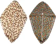 Happyyami 2Pcs Microfiber Hair Drying Turbans for Women Quick Drying Bath Caps with Thicken Material Stylish Leopard Pattern for Long Curly Dyed Hair