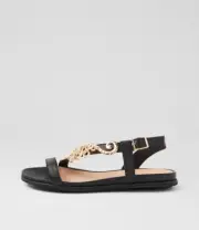 New Django & Juliette Batez Black Gold Leather Sandals Womens Shoes Casual