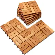 Acacia Deck Tiles (Pack of 10) - Hardwood Interlocking Patio Tiles, Outdoor W...