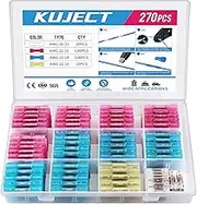 Kuject Heat Shrink Wire Connectors, Multipurpose Waterproof Electrical Wire Terminals kit, Insulated Crimp Connectors Ring Fork Spade Butt Splices for Automotive Marine Boat Truck (270)